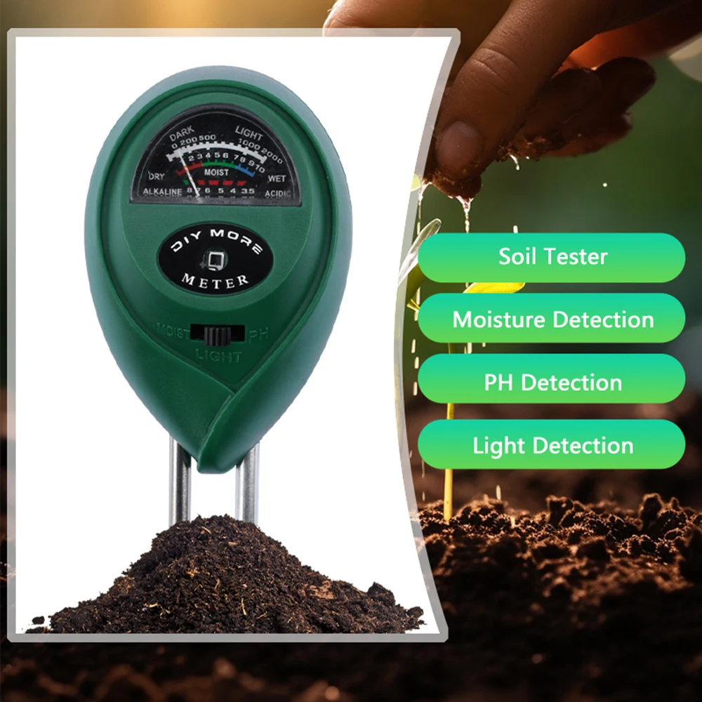 Three-in-one Soil Water Moisture PH Meter Acidity Humidity Sunlight Light PH Test Moisture Meter Plant Soil Monitor Detector