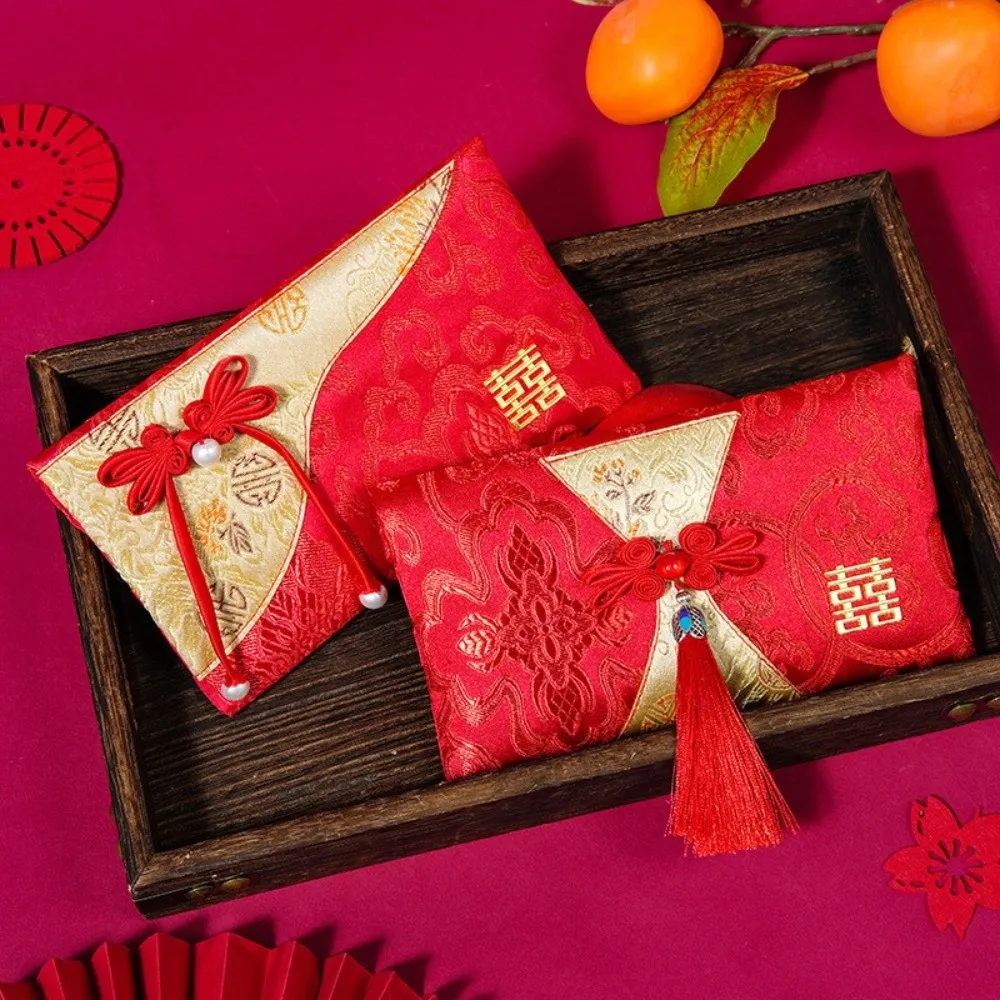 

Blessing Words Brocade Red Envelop Embroidery Button Wedding Hongbao Best Wishes Lucky Red Pockets Graduation Dinner
