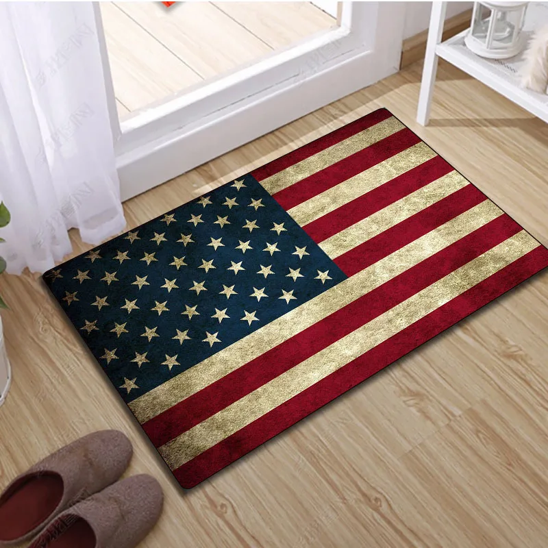 2D Flat Vintage American Flag Stars Stripes Flannel Area Rug Non Slip Patriotic Decor Carpet For Living Room Office Floor