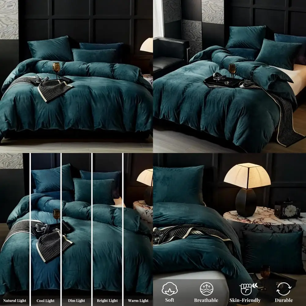 

Luxury Flannel Velvet Duvet Cover Set King Size, Ultra Soft Modern Textured Bedding, 3-Piece Peacock Blue Comfort