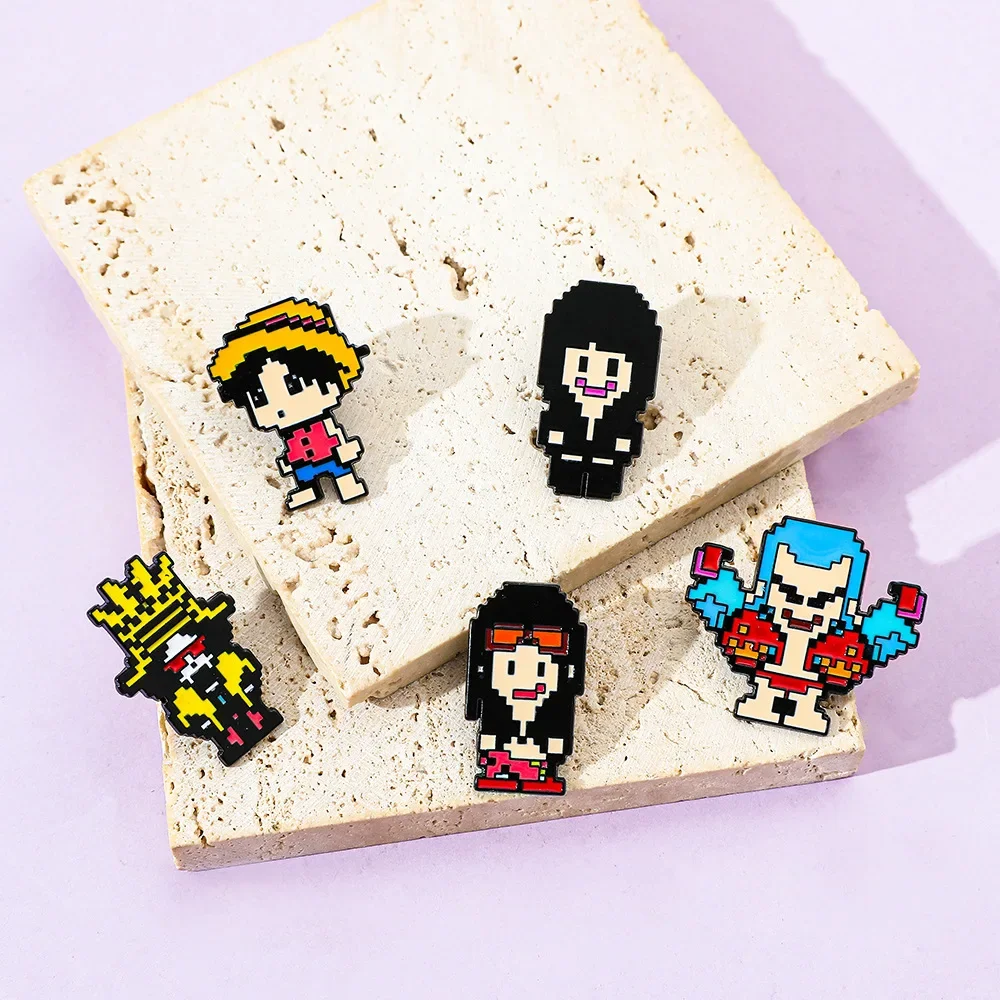 5 Pcs Creativity Pixel Style Brooch Anime Luffy Chopper Franky Enamel Pin Metal Badge Jewelry Clothing Backpack Accessories Gift view 2