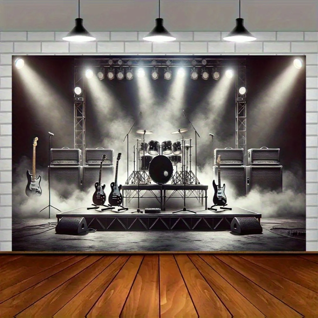 Fond de scène du groupe de rock, bannière de fête à thème musical, décoration polyvalente adaptée aux étudios, maisons et jardins