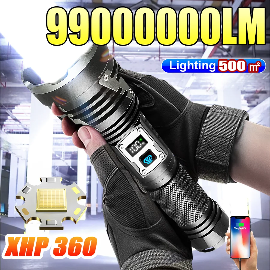 

99000000LM XHP360 Самый мощный светодиодный фонарик USB аккумуляторная лампа Ультра мощный фонарик Тактический фонарь Кемпинговый фонарь