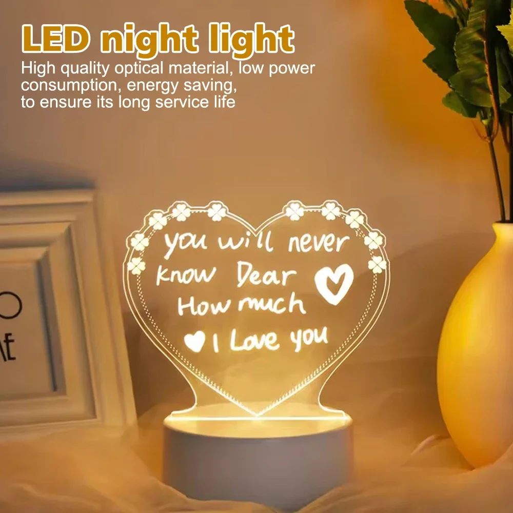 Night Light Warm Soft Light Table Decor USB Rewritable Message Board Creative LED Note Board Night Lamp