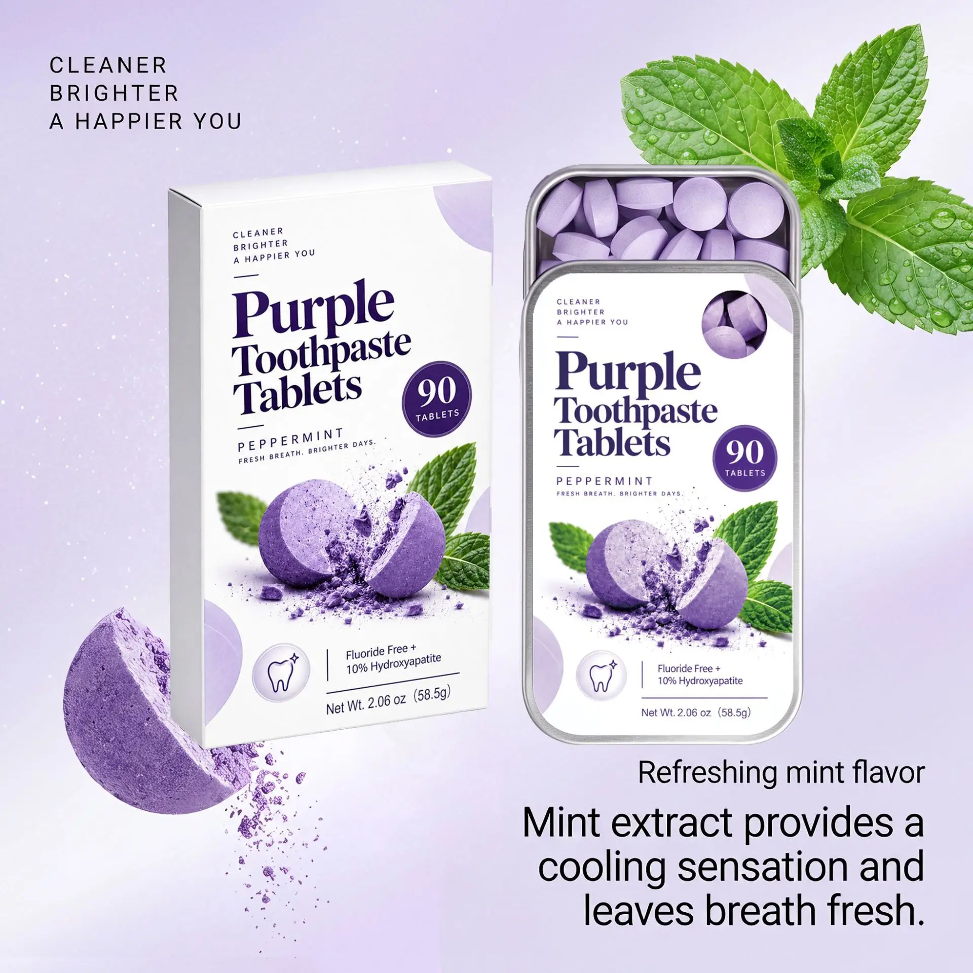 Purple Teeth Whitening Chewable Toothpaste Tablets Color Corrector Brightening Teeth Fresh Breath Travel Oral Care
