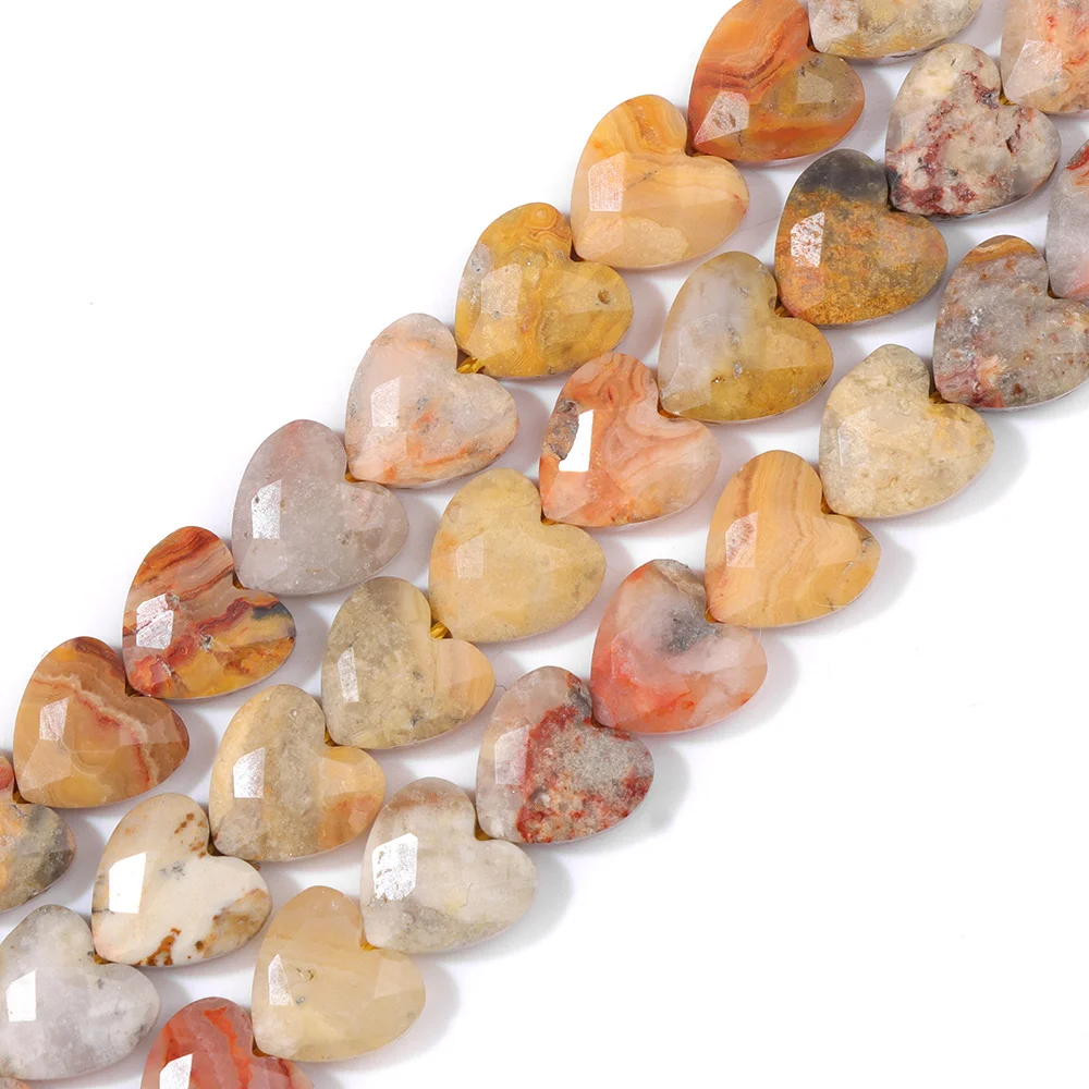 8MM Natural Yellow Crazy Agates stone beads For Jewelry Making Faceted Heart Shape Loose Spacer Beads Charm DIY Bracelet Earring