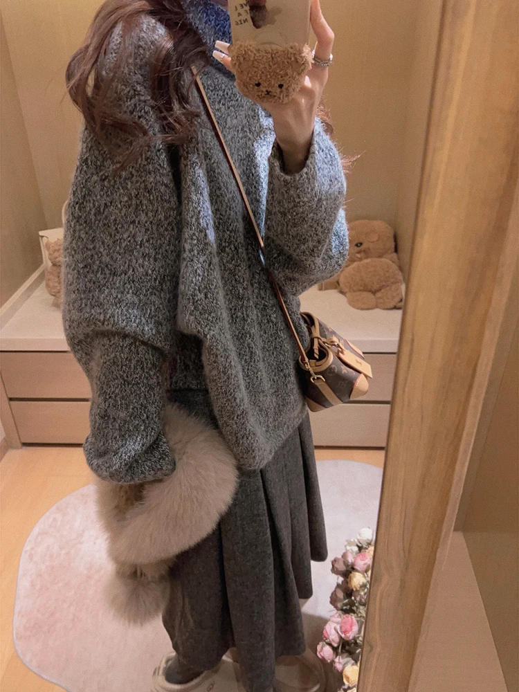 

Женский зимний повседневный кардиган Yukiss с высоким воротником, из смесовой шерсти, вязаный, свободного кроя, на молнии, с длинными рукавами