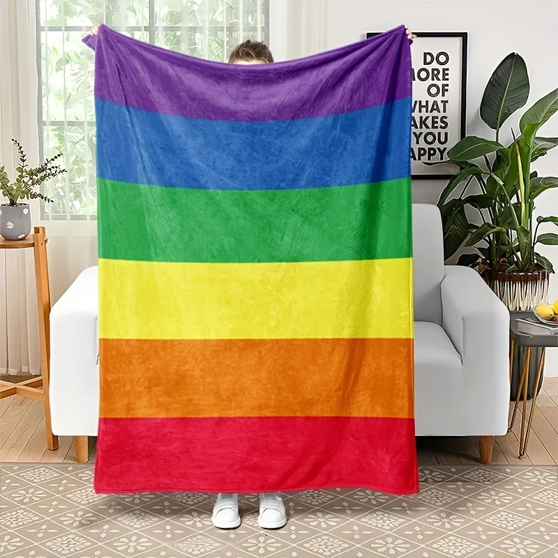 1pc Super Soft Individual Flannel Rainbow Blanket - Perfect Christmas Gift Comfortable Air Conditioning