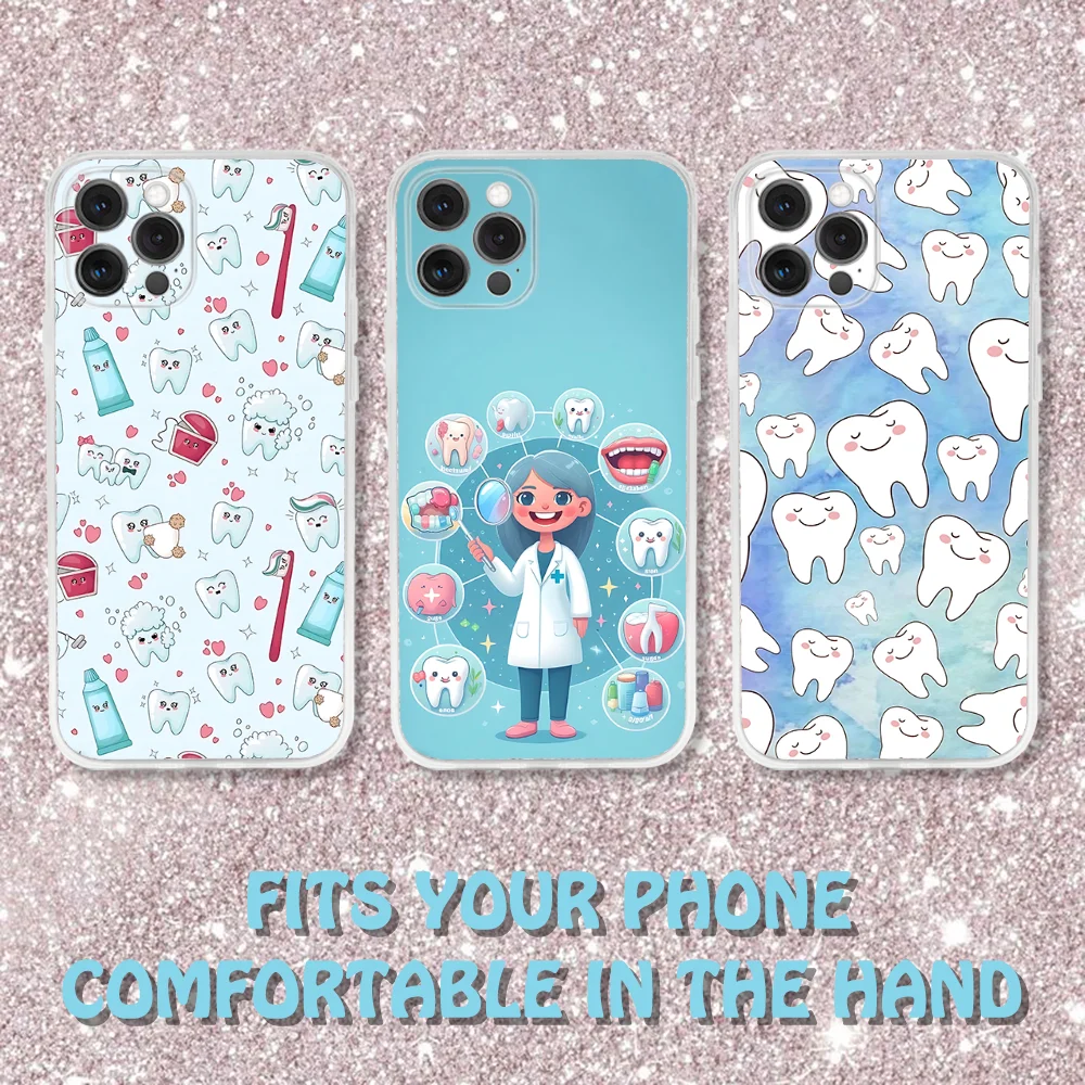

Cartoon Teeth Dentist Phone Case For iPhone 16,15,14,13,12,11 Pro,Max,Plus,X,XS,XR,SE,Mini Transparent Silicone Soft