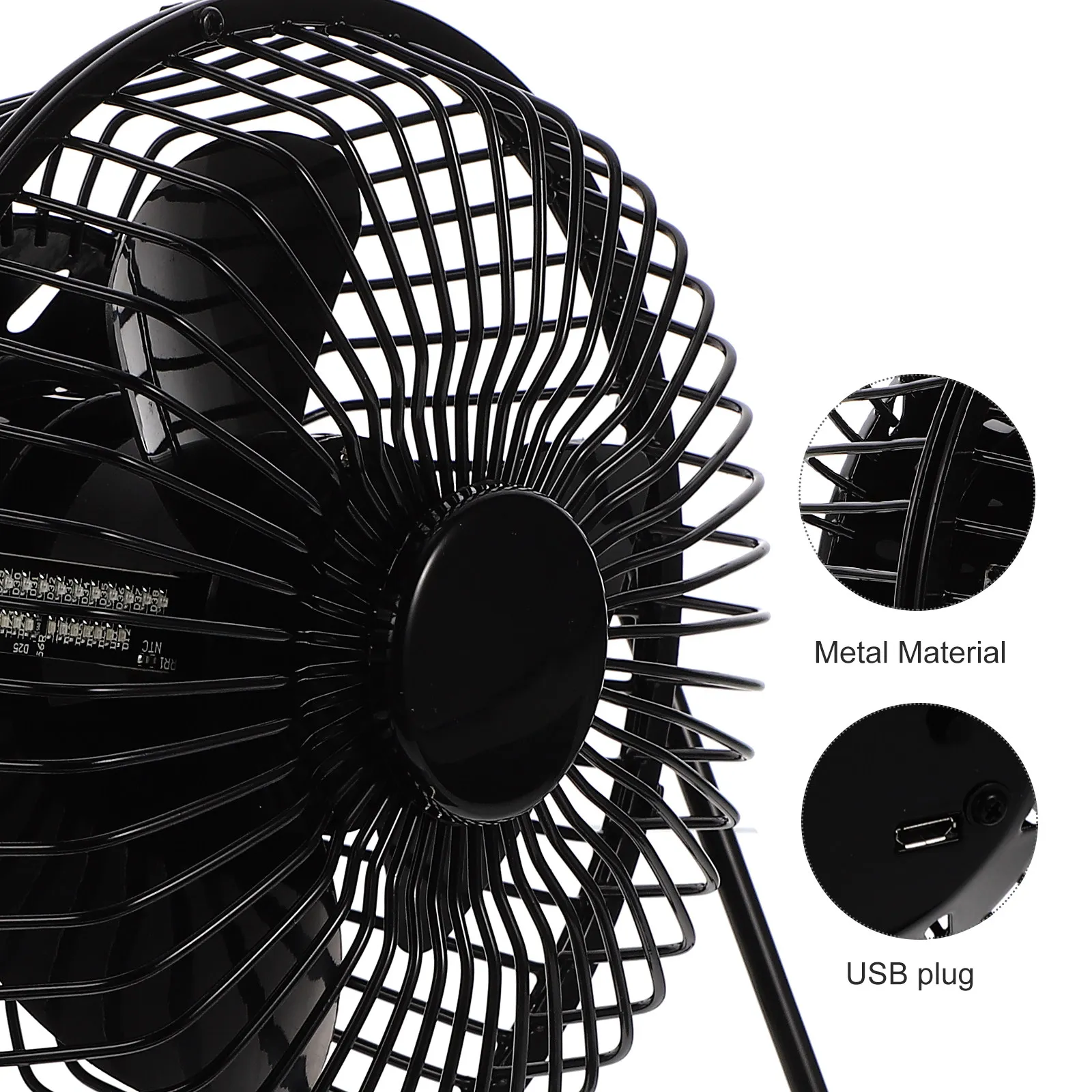 

USB Powered Mini Metal Fan with LED Clock and Temperature Degree Rotate Portable Fan for Computer Desk Car