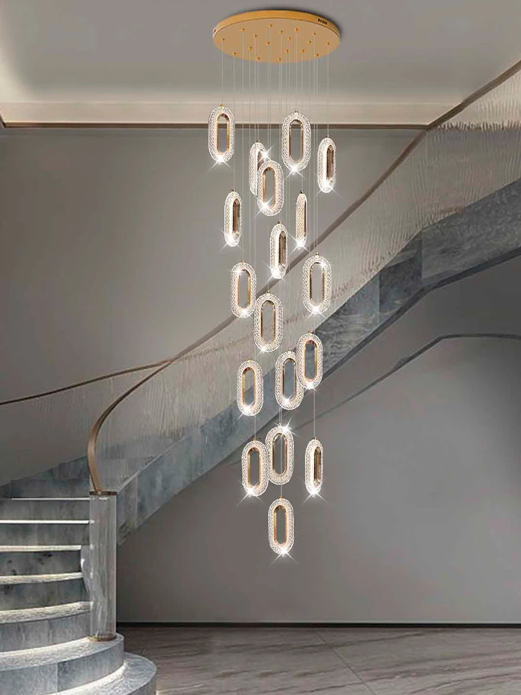 Stair Pendent Lamp Lighting Indoor Living Room Modern Chandelier Duplex Hotel Lobby Luxury Chandelier Oval Staircase Chandeliers