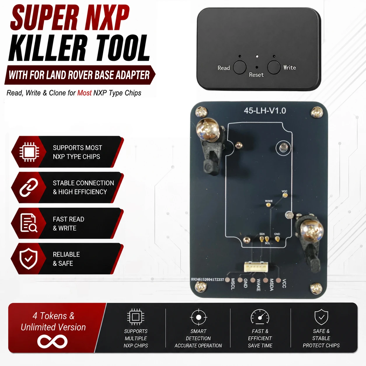 For Land Rover Key All NXP-Chip Smart Keys Clones 4 Tokens&Unlimited Version Super NXP Killer Read Copy Device With Adapter Base