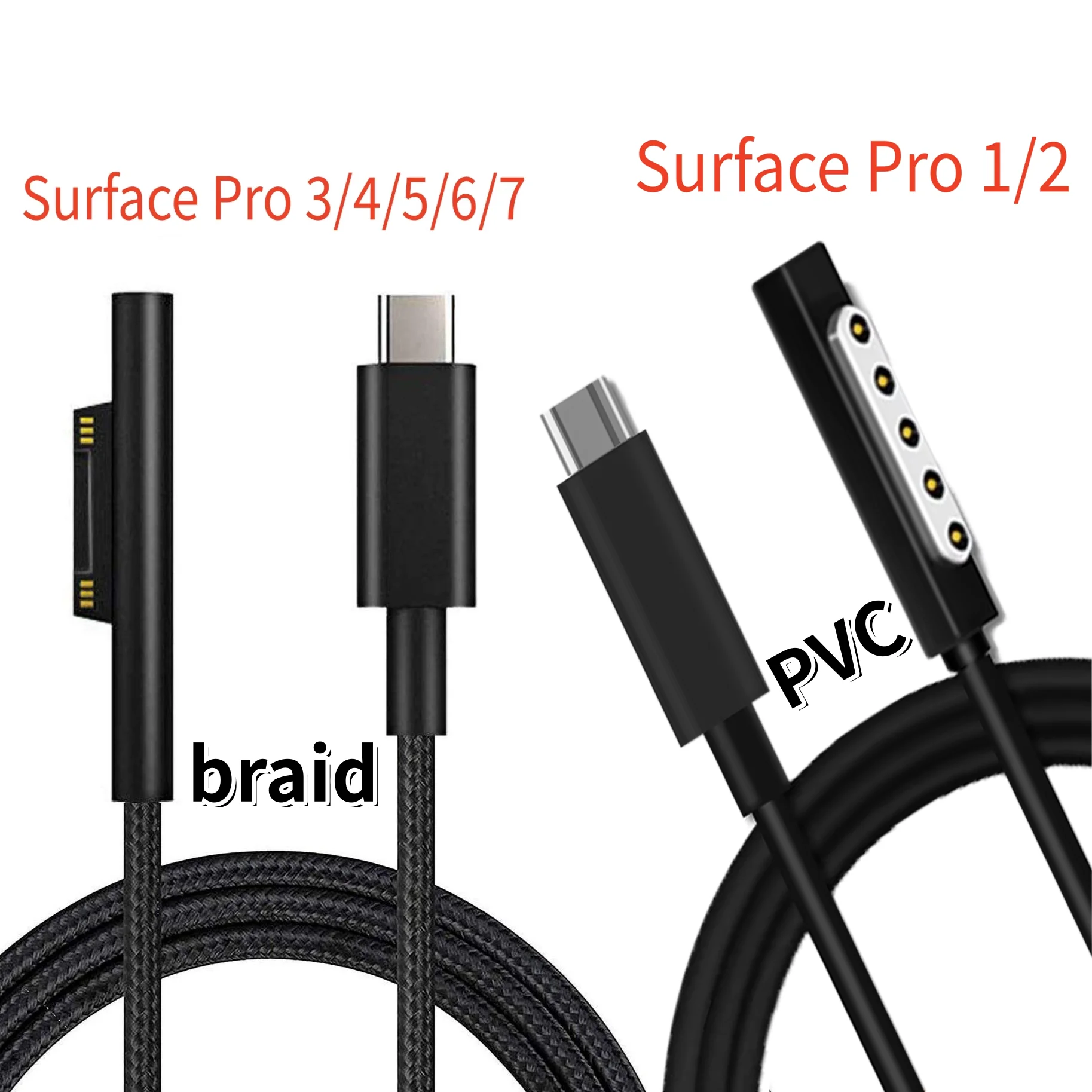 

15V 3A Type C Power Supply Charger Adapter USB C PD Charging Cable for Microsoft Surface Pro 8/7/6/5/4/3 Laptop Book 3/2/1 GO