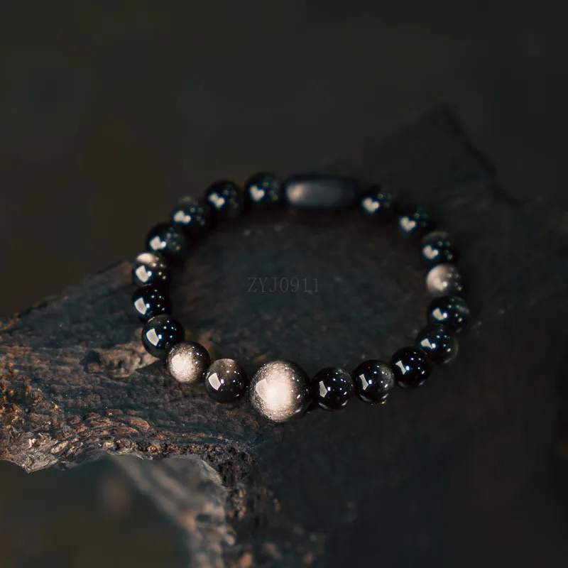 Bracelet en obsidienne argentée, design créatif, œil de chat noir, personnalité masculine, polyvalent, cercle unique, bijoux