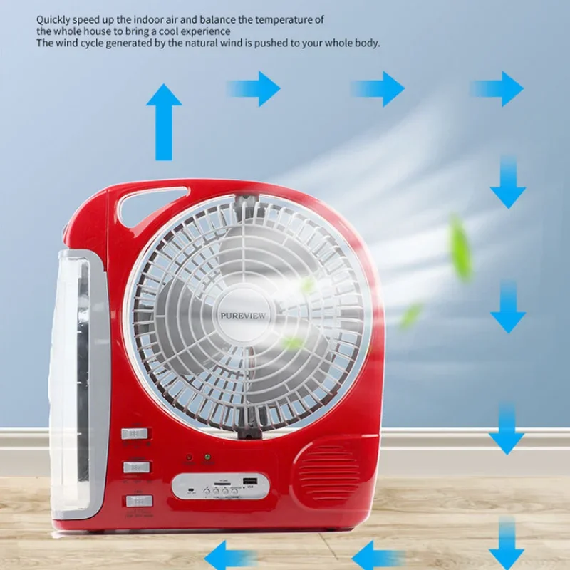 พัดลมตั้งโต๊ะพลังงานแสงอาทิตย์แบบชาร์จไฟได้สำหรับกลางแจ้งในบ้านตั้งแคมป์ขนาดเล็ก8นิ้วมี2เกียร์