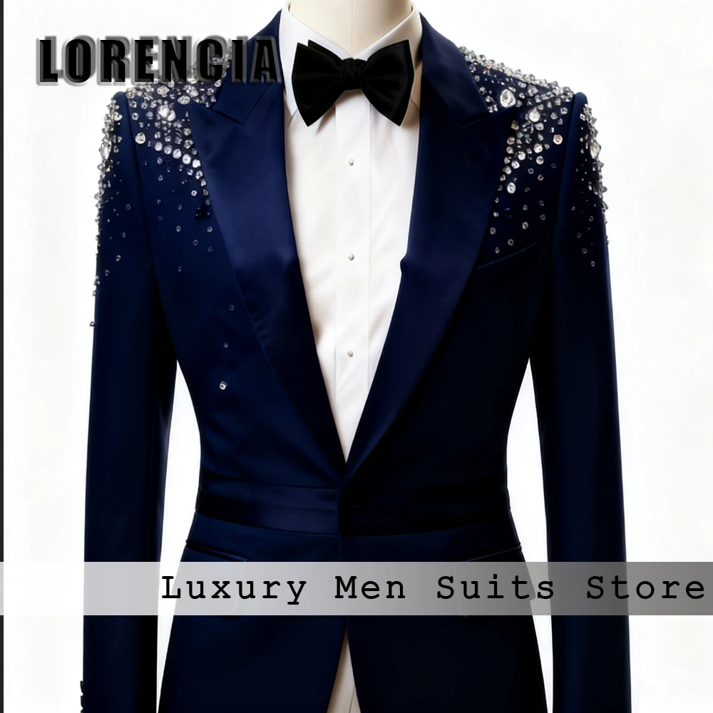 

Luxury Crystal Suits for Male 2 Pieces Diamond Tuxedos Set Wedding Party Outfit 2025 Customized Blazer Pants robe mariage femme