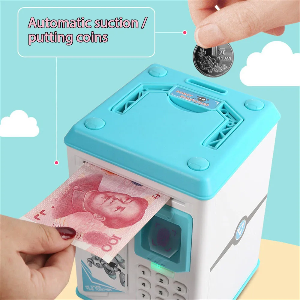 Safe Box Fingerprint Piggy Bank Cash Saving Bank Christmas Gift For Kids ATM Password Money Box Electronic