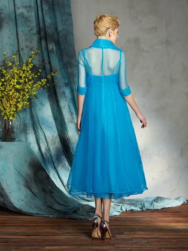 Himmel Blau Mutter Der Braut Kleider A-line Liebsten Tee Länge Chiffon Mit Jacke Kurze Bräutigam Mutter Kleider Für Hochzeit