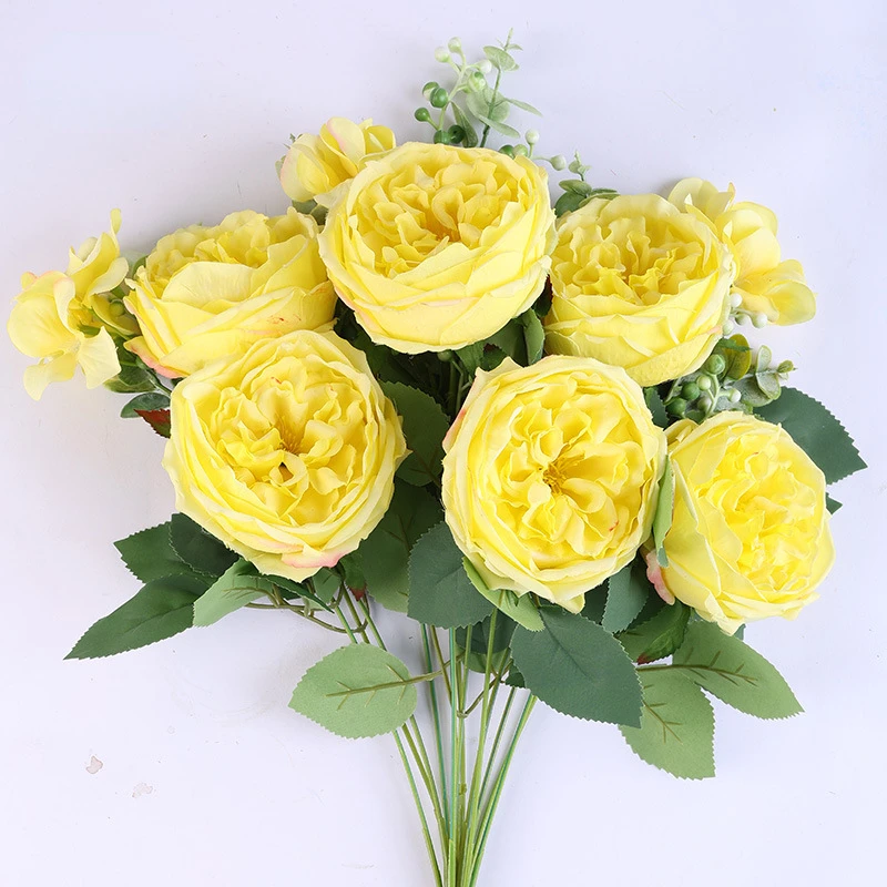 Artificial Mansa Rose Bouquet Silk Fake Flower Home Decorative Simulation Flowers Yellow White Roses Flroal Bedroom Decoration