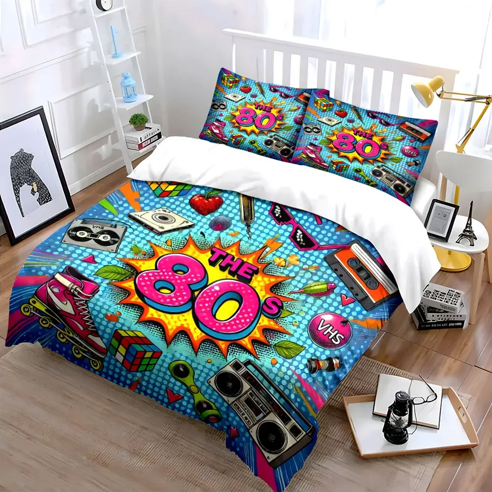80s Retro Pop Culture Set Multiple sizes kid's and adults' bedroom Exquisite 3PC bedding set, gift
