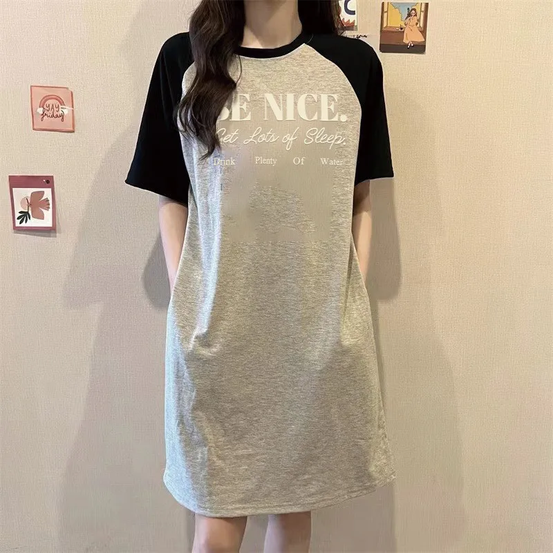 

Летнее трендовое удобное и повседневное платье с круглым вырезом в европейском и американском стиле с буквенным принтом для беременных женщин