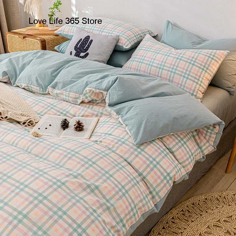 Blue Plaid Nordic Duvet Cover 220x240 Pillowcase Bed Sheet Bedding Sets Full Size Checkerboard Bedclothes 200x230 Quilt