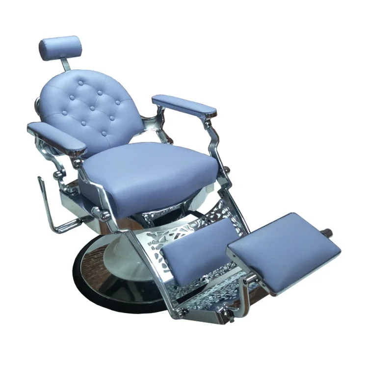 Antique Luxury Blue Reclining Barber Chair Adjus Hydraulic Salon Barber Chair for Men Barbershop Hair Salon
