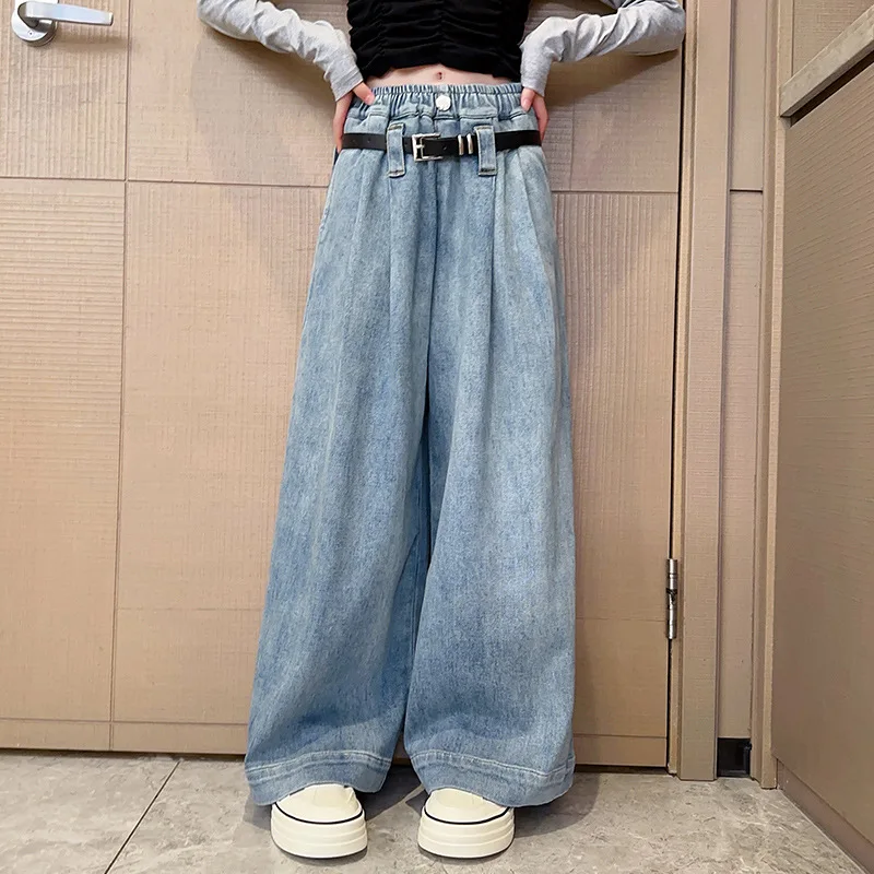 Girls Trousers Jeans Spring and Autumn 2024 New Korean Version Foreign Style Wide Leg Pants Thin Spring Dress Girl Culottes