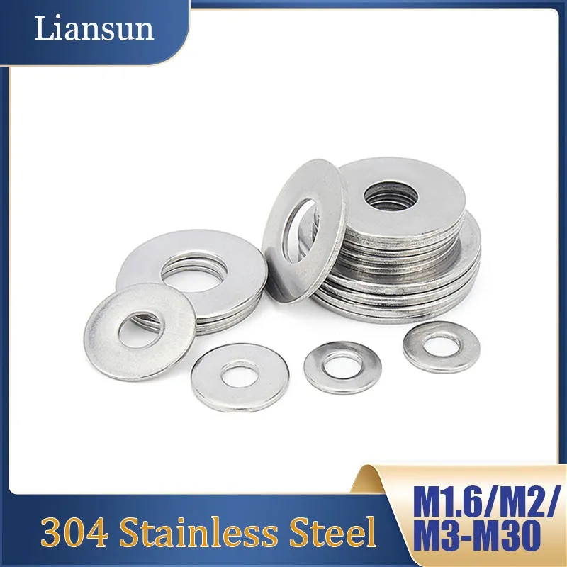

304 Stainless Steel Flat Washer M1.6 M2 M2.5 M3 M4 M5 M6 M8 M10 M12 M14-M30 Large Size Metal Flat Washer for Screws And Bolts