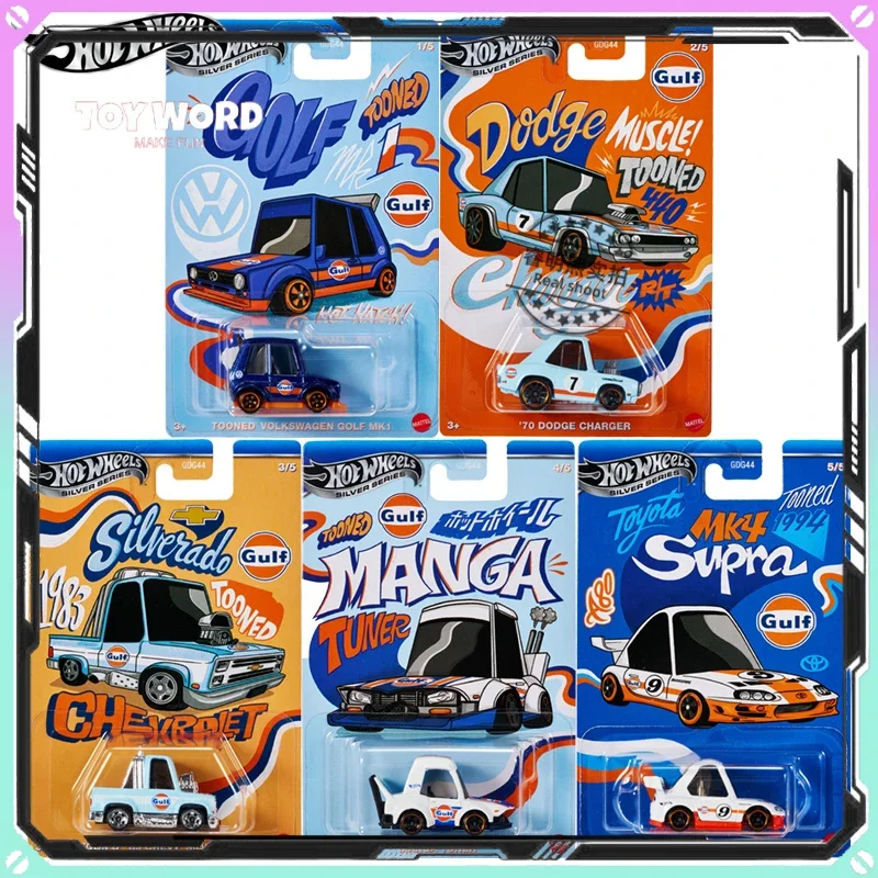 Hot Wheels Sliver Series Gulf Oil Q Speed Dominator Volkswagen Golf Alloy Pequeno GDG44 Modelo de carro Coleção personalizada Presente de aniversário