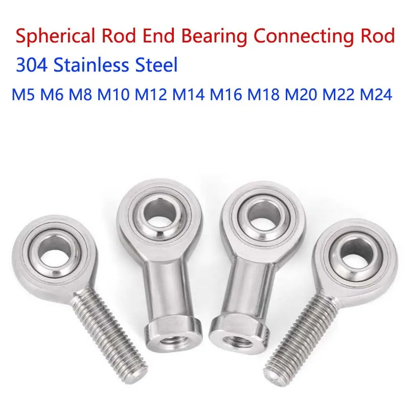 304 Stainless Steel Spherical Rod End Bearing Connecting Rod  Coarse and Fine Internal & External Threads M5 M6 M8 M10 M12 ~ M24