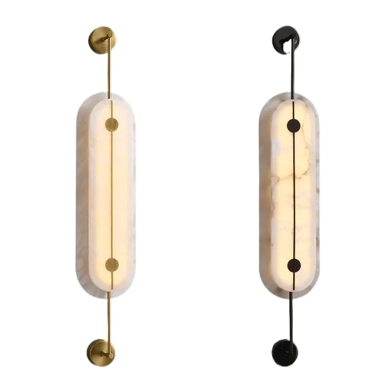 for Light Luxury All Copper Spanish Marble Design Long Wall Lamp for Living Room Background Wall Sales Office Hotel Lobby