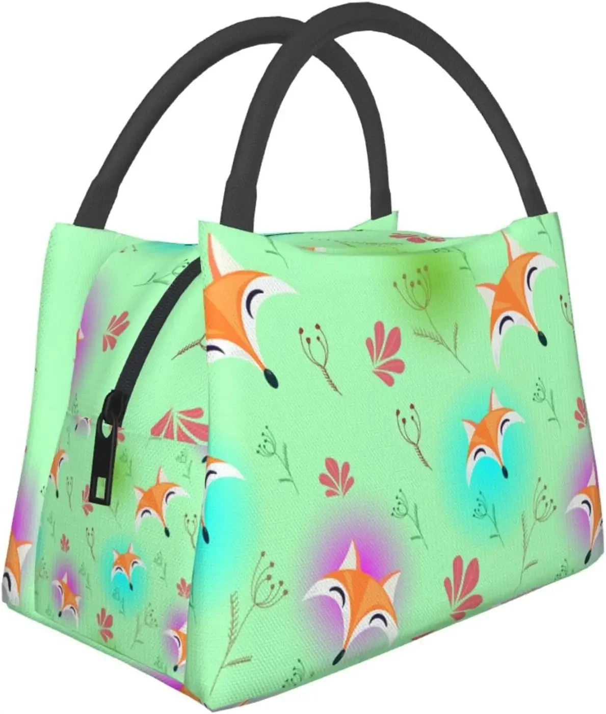 

Cute Fox Flower Pattern Large Lunch Bags Box for Women Men Summer Spring Food Insulated Lunchbox Tote for Work