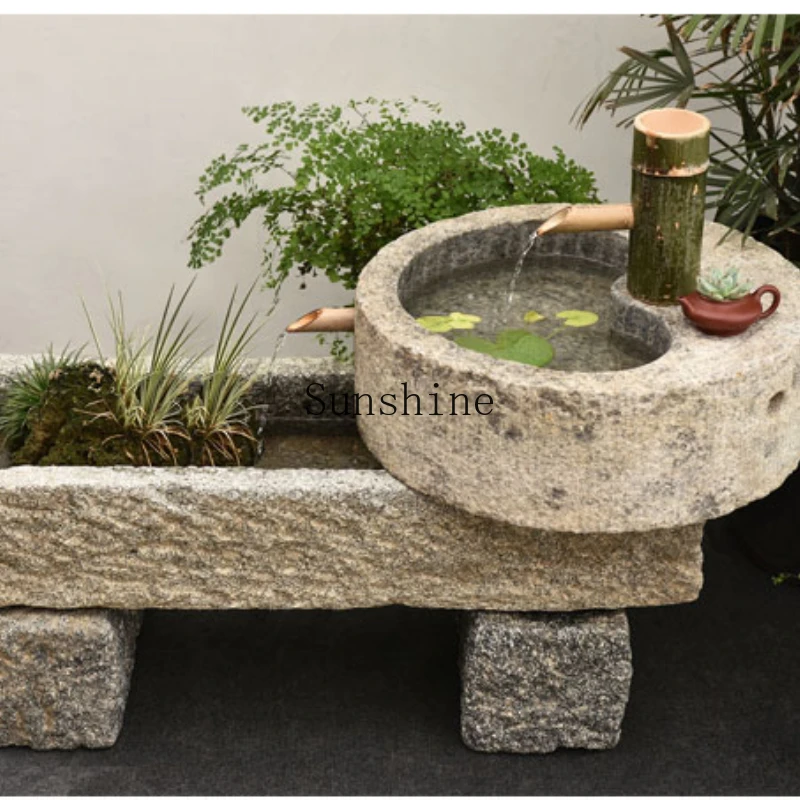 

Fish tank balcony ornament pig trough stone basin flowing water combination