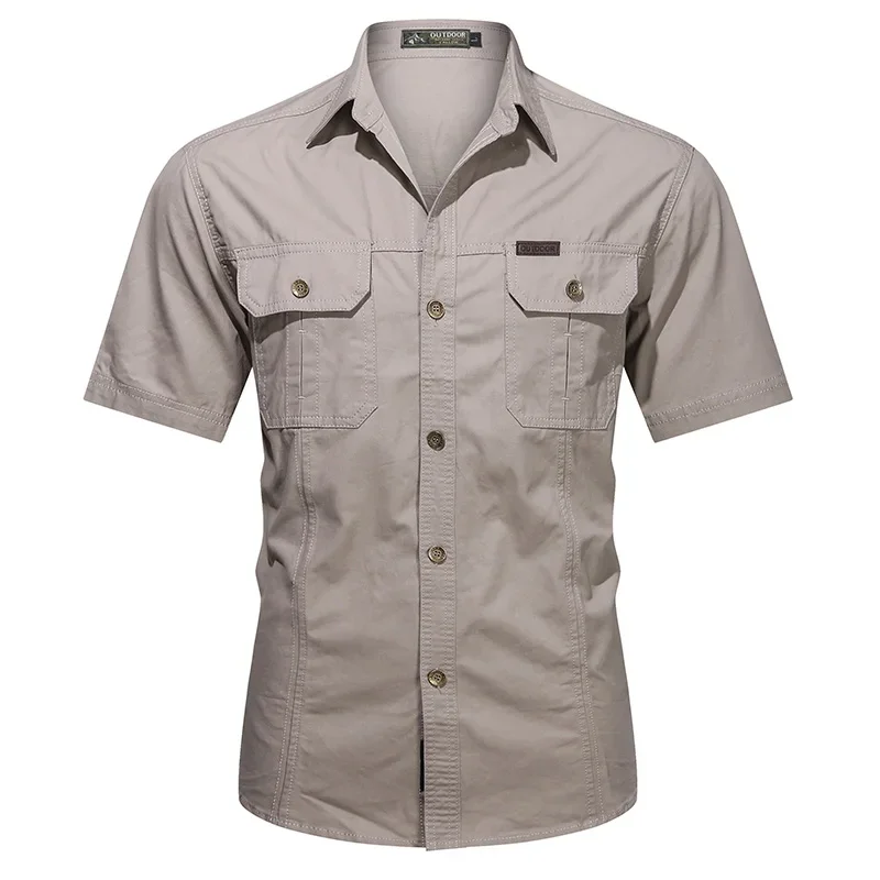 Polo militar de algodón puro con botones para hombre, de manga corta camisa de vestir, ropa informal de negocios, ropa de carga de Golf, Verano