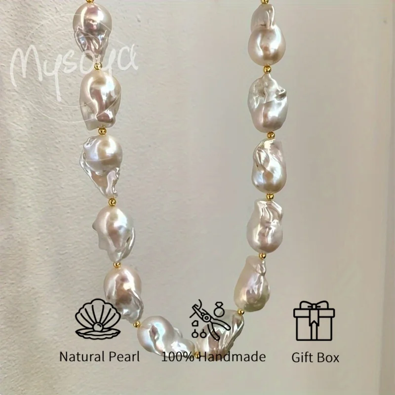 

Ожерелье MYSOYA из крупных барочных пресноводных жемчужин 14-23 мм с подарочной коробкой, для него/для нее, для повседневной носки/на вечеринку/в качестве свадебного подарка