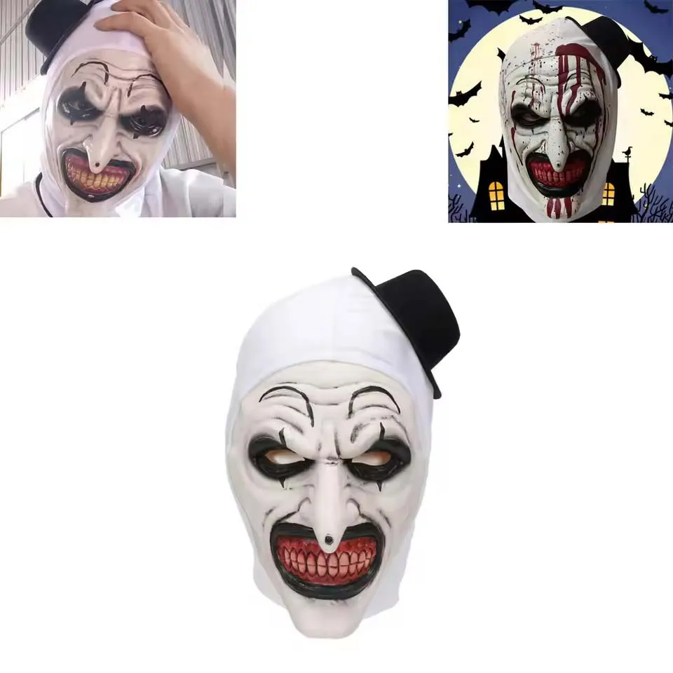 Terrifier 3 Horror Art The Clown Mask Cosplay Joker Killer Demon Skull Latex Helmet Halloween Carnival Purim Party Costume Props