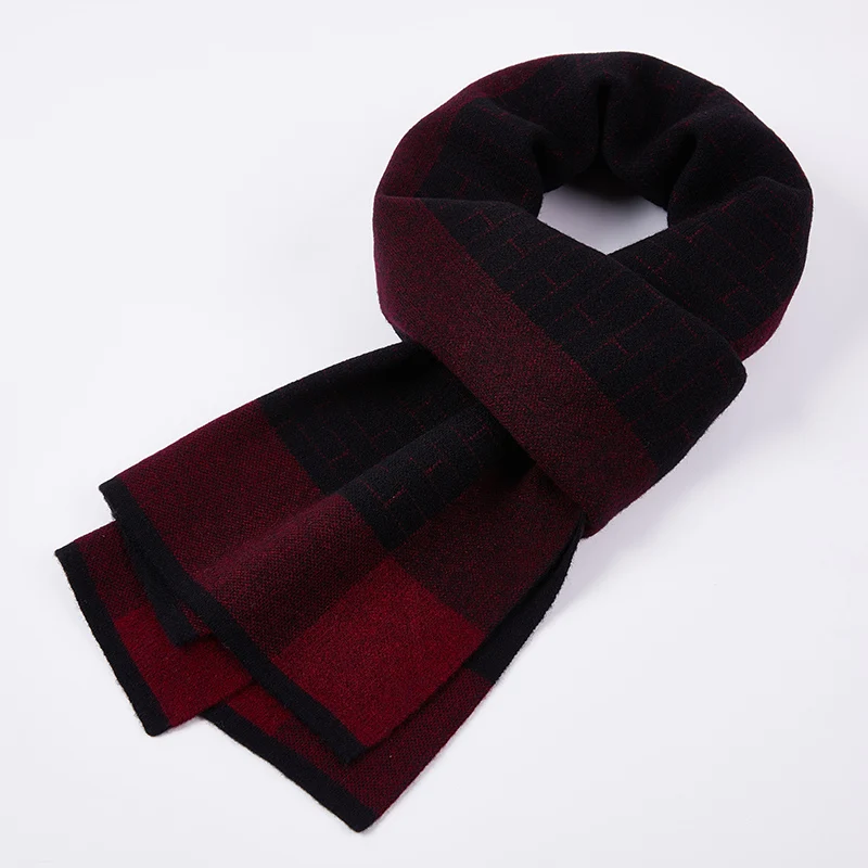 

100% Wool Winter Scarf Men Plaid Thick Warm Neck Scarves Classic Business Shawls Wraps Cashmere Long Scarf