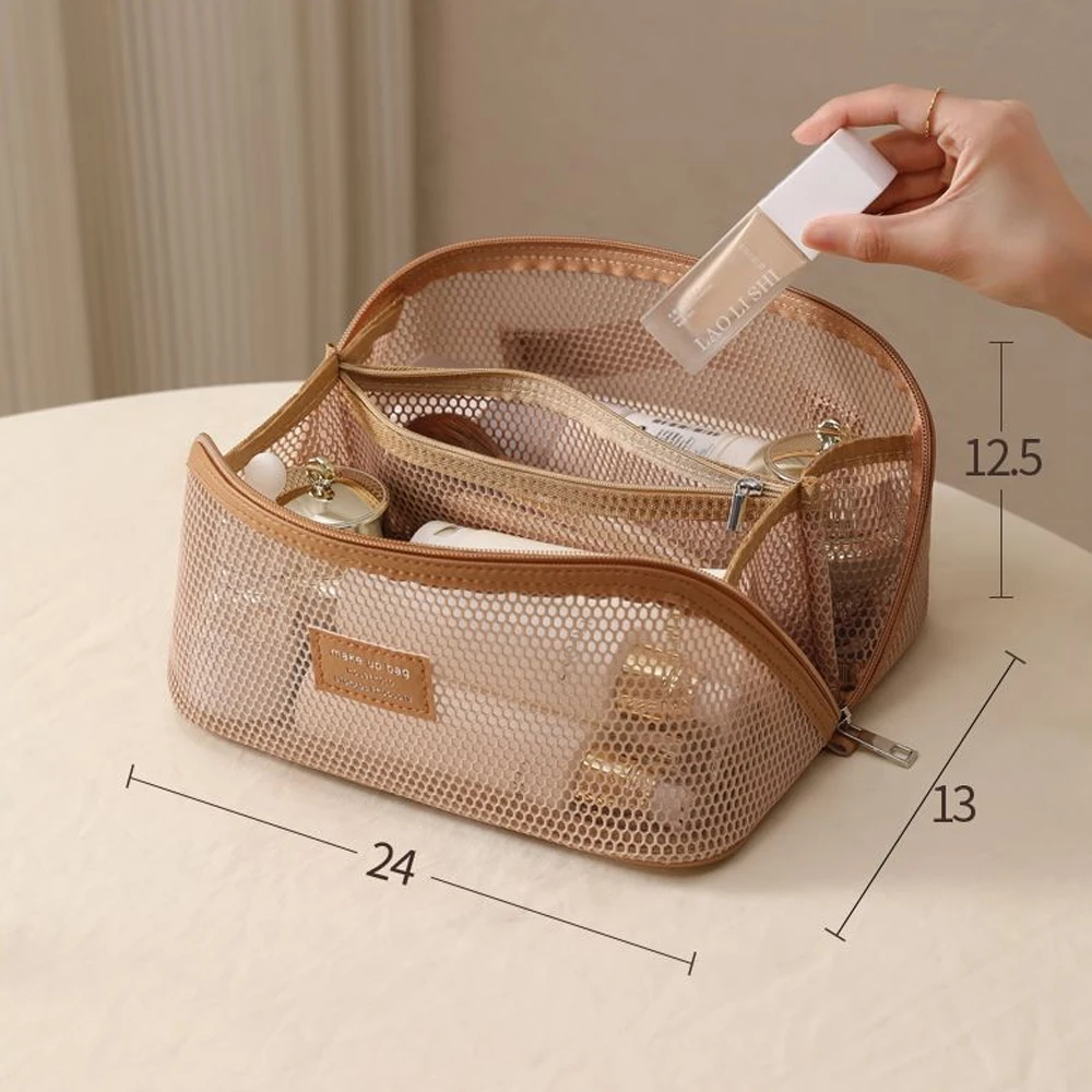 Netz-Kosmetiktasche für Damen, Große Reise-Kosmetik-Aufbewahrungstasche, Tragbare Toilettentasche – Detail 4