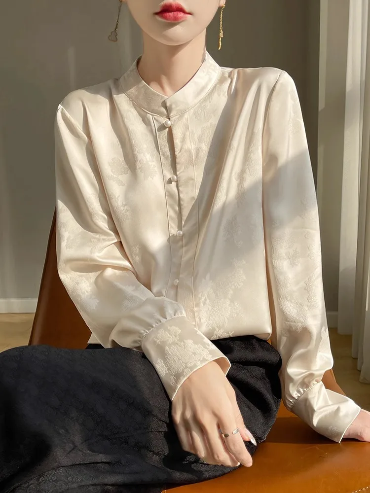 

Ele шелковый атласный женский открытый кардиган с воротником-стойкой, повседневный элитный Boting irt, новинка лета, чистый цвет