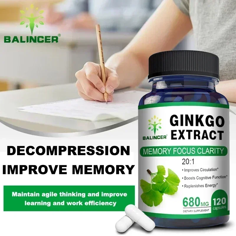 Organic Ginkgo Biloba helps maintain alertness and sharpness, improves concentration and memory, vegetarian dietary supplement