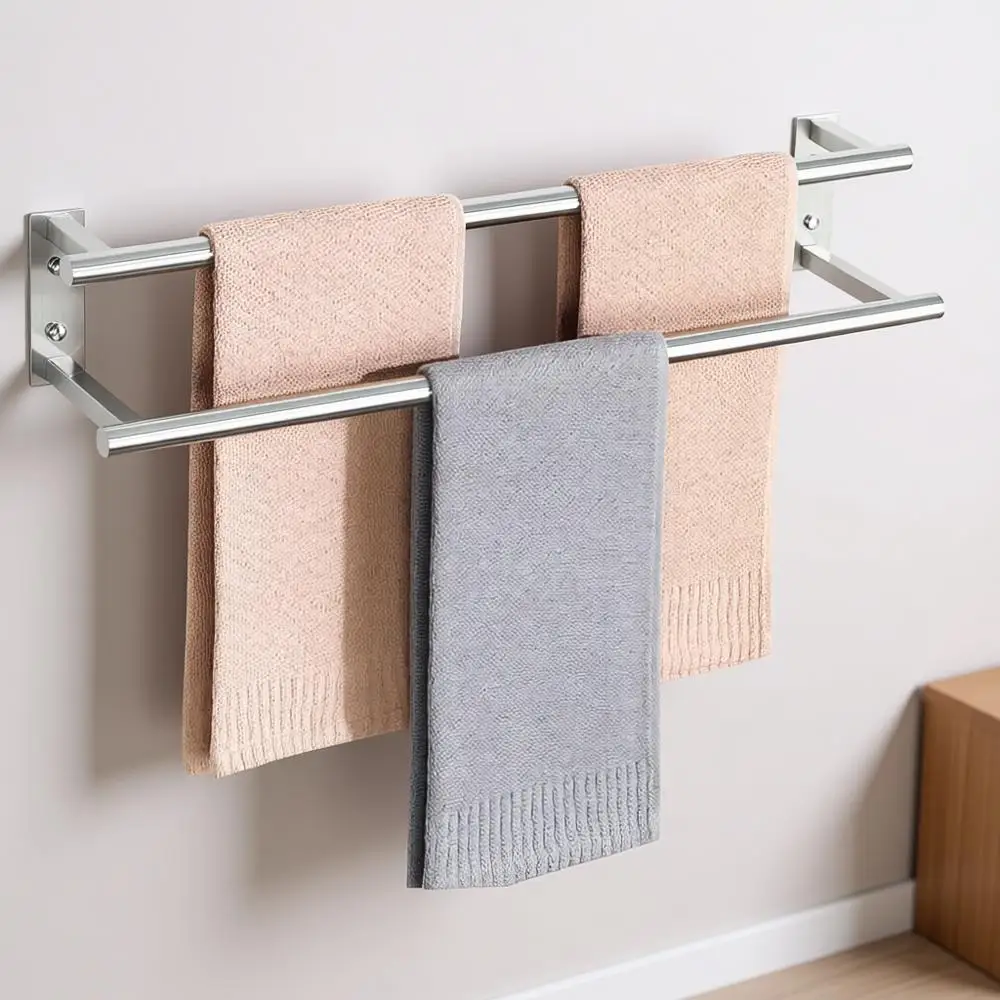 

24 Double Towel Bar, Wall Mount Holder, Stainless Steel Towel Rack, Brushed Nickel Finish
