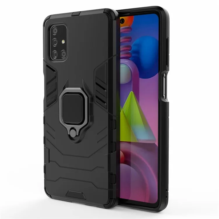 

PC TPU Hybrid Case for Samsung Galaxy M51 Cool Guard Ring Holder Kickstand Cover - Black