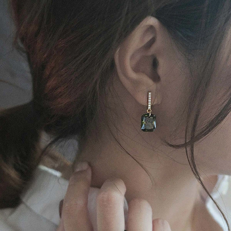 Simple Olive Green Stud Earrings for Women Real 925 Sterling Silver Original Vintage Earring High Quality Party Fine Jewelry