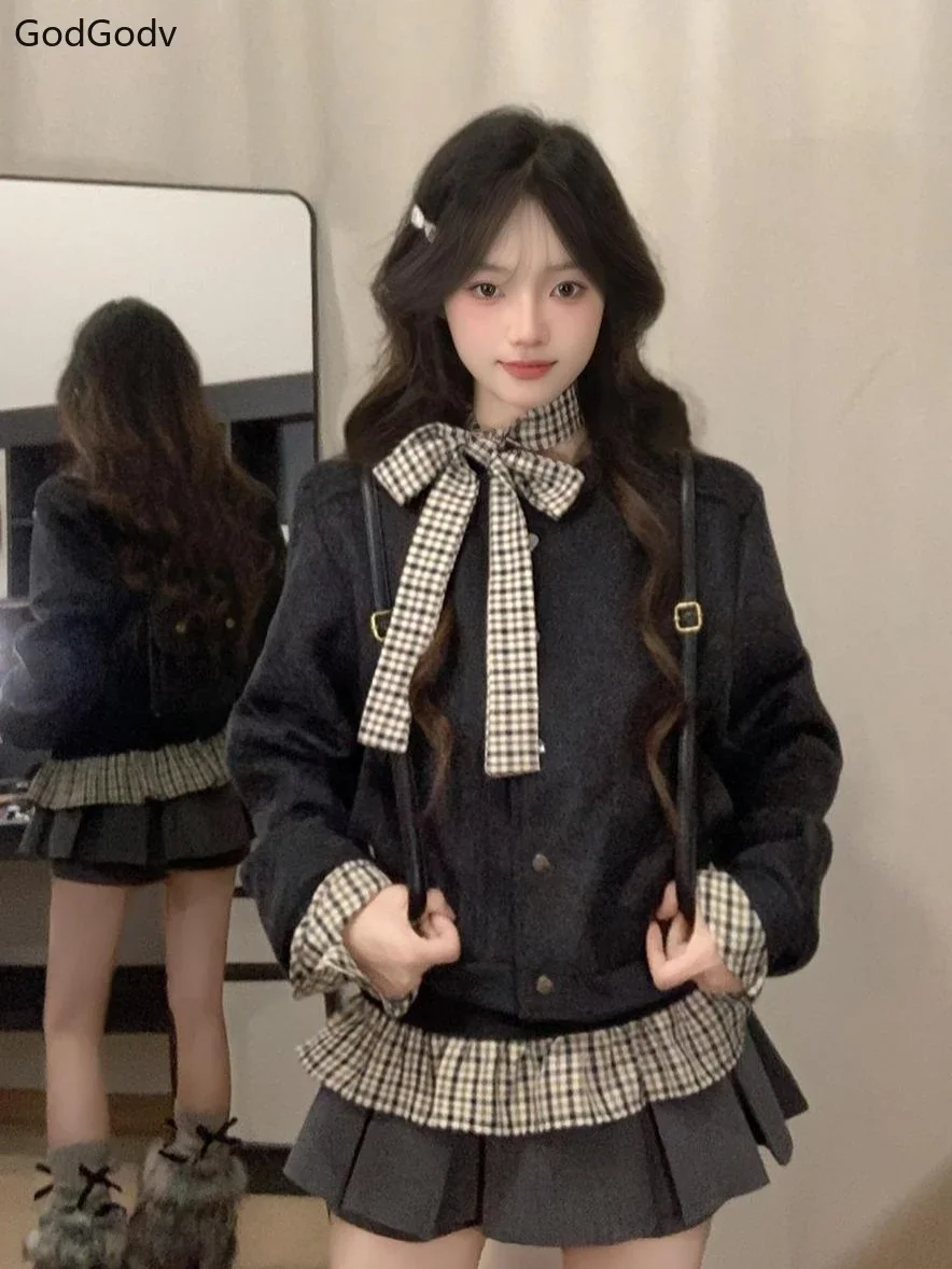 IMU Spring Korean Woman Preppy Style Cardigan Coat + Slim Casual Tops + Pleated Chic Skirt Female 3 Piece Sets 2025 Elegant Outf