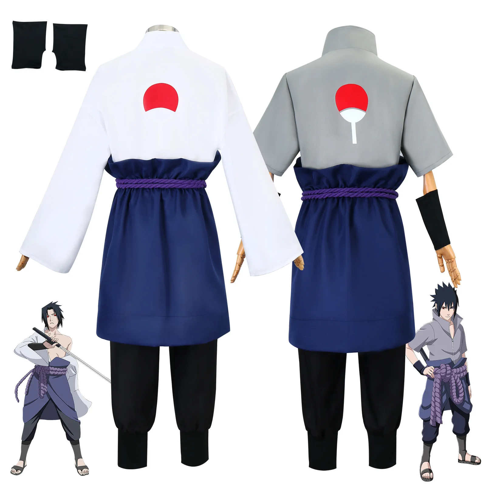 Uchiha 사스케 코스프레 의상 가발 애니메이션 정장 할로윈 만화 복장 성인 남성을위한 복장 Elder Boys Anime Sasuke Cosplay Suit