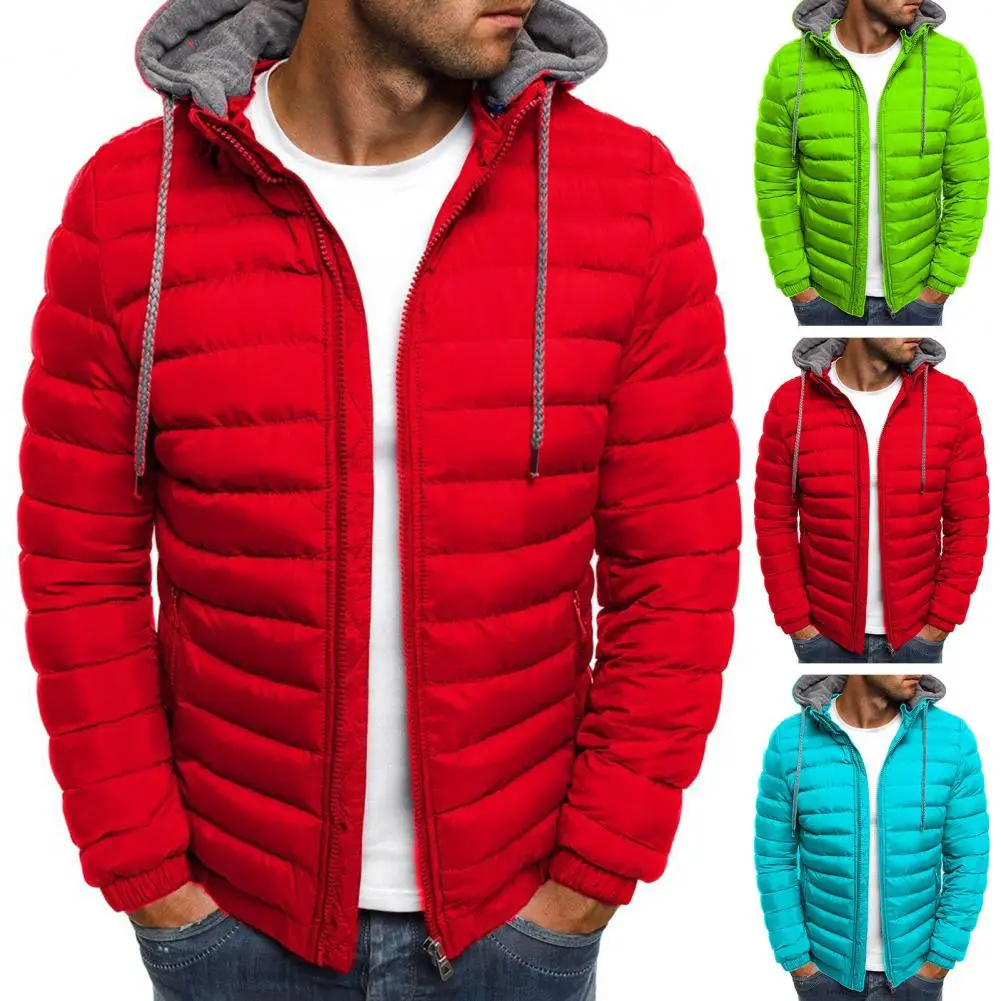 Plus Size Men Jacket Hooded Padded Thick Parka Windproof Fall Winter Drawstring ZipperCardigan Male Outdoor Coat