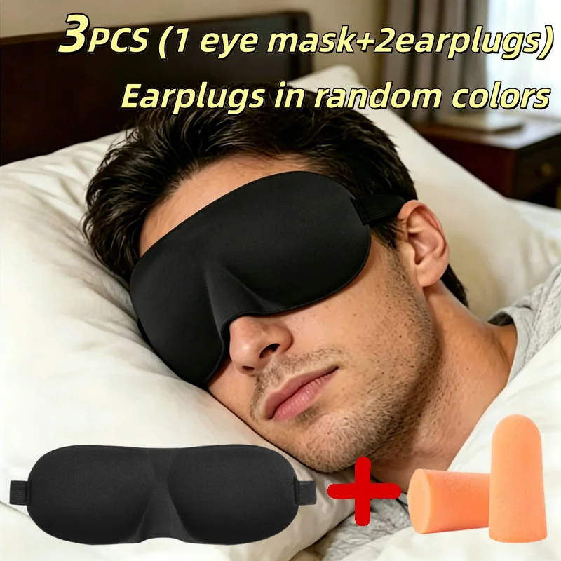 3-Pcs Ultra-Soft Skin-Friendly Sun-Blocking 3D Eyeshade Ear Protector To Reduce Noise Suitable Travel Camping Resting Good Gift