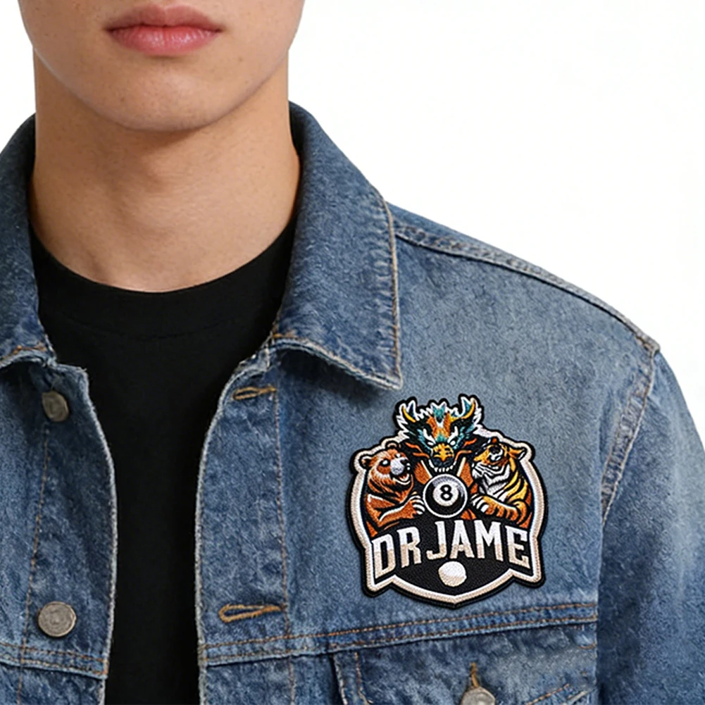 

Vintage Style Animal Embroidered Patch with Dragon Tiger Bear and Billiard Ball Design for Clothing Decoration