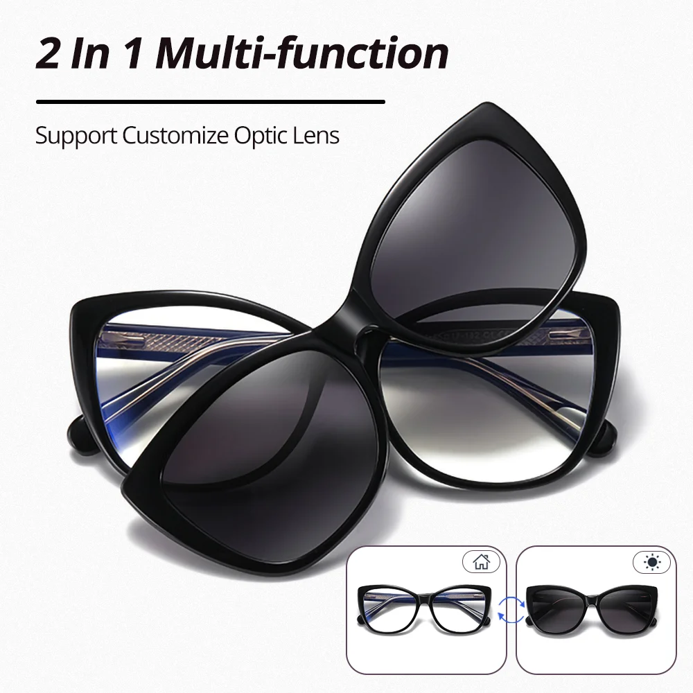 Ralferty TR90 Vintage Magnet Sunglasses Women's Glasses Cat Eye Clip-on Eyeglass frames Female 2025 Outdoor Polarized Eyepieces